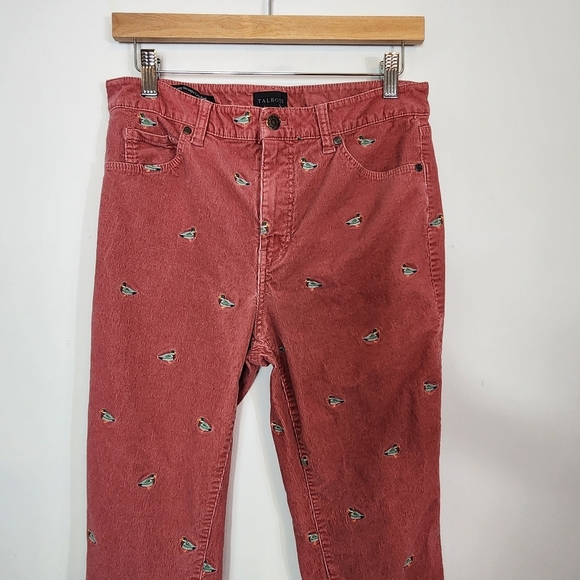Talbots Stretch Corduroy Straight Leg Pants Mallard Duck Embroidered SZ 8 Petite - Picture 4 of 12